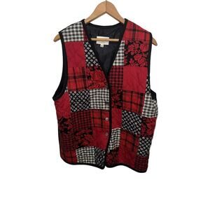 Susan Bristol Vintage Patchwork Black Red Vest Size Medium